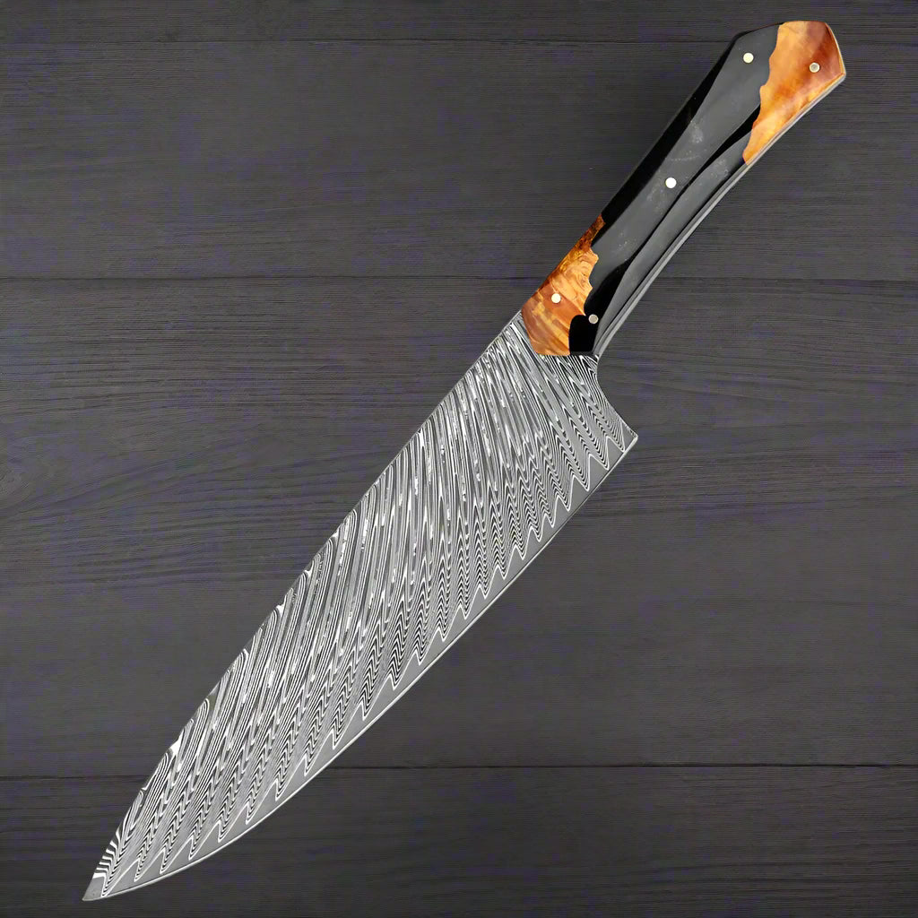 Kuro Forge High Gloss Resin and Stabilized Wood Handle 8inch Chef Knife