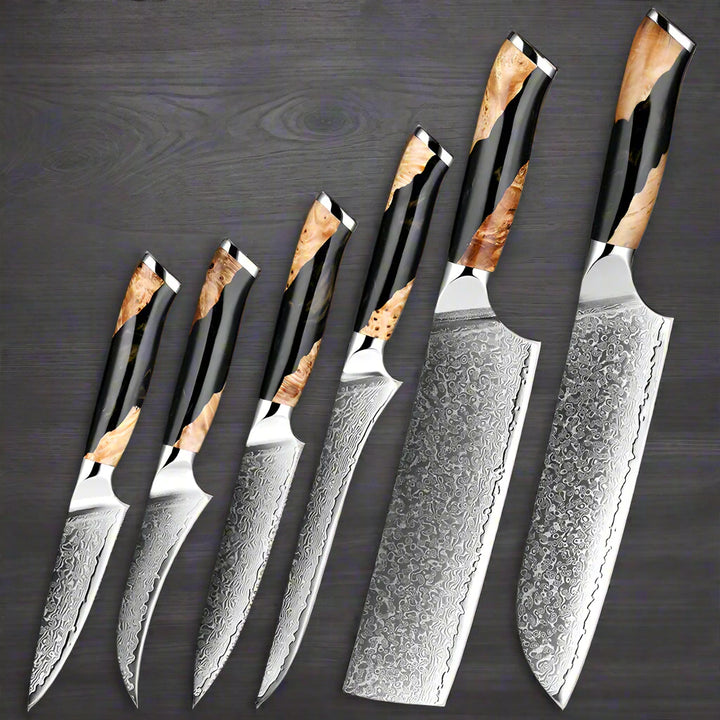 Kuro Forge 1-6 Piece Black Resin & Wooden Handled Knife Set