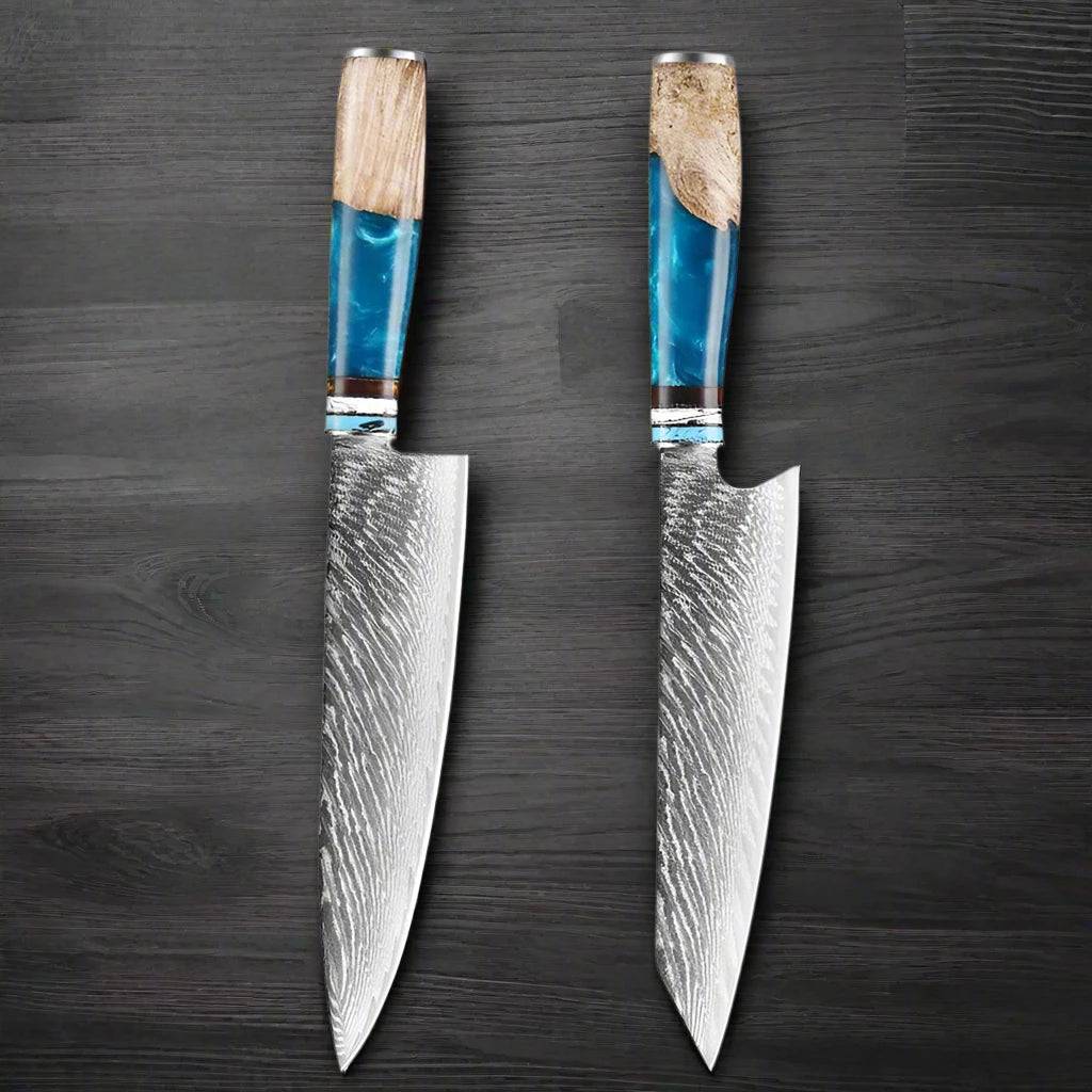 Kuro Forge Blue and Wood Resin Handled 1-5 Piece Set