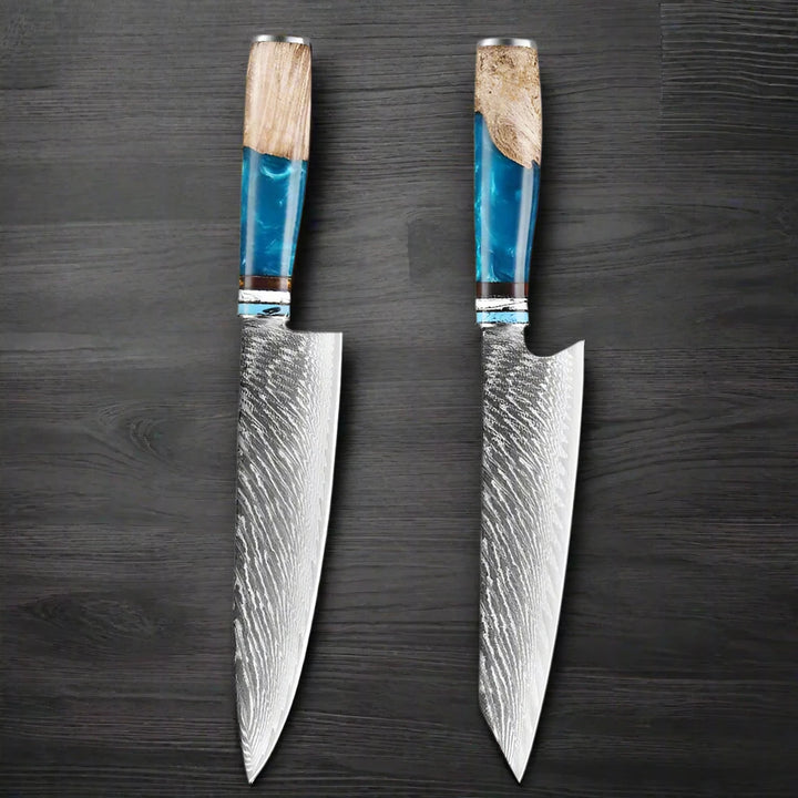 Kuro Forge Blue and Wood Resin Handled 1-5 Piece Set