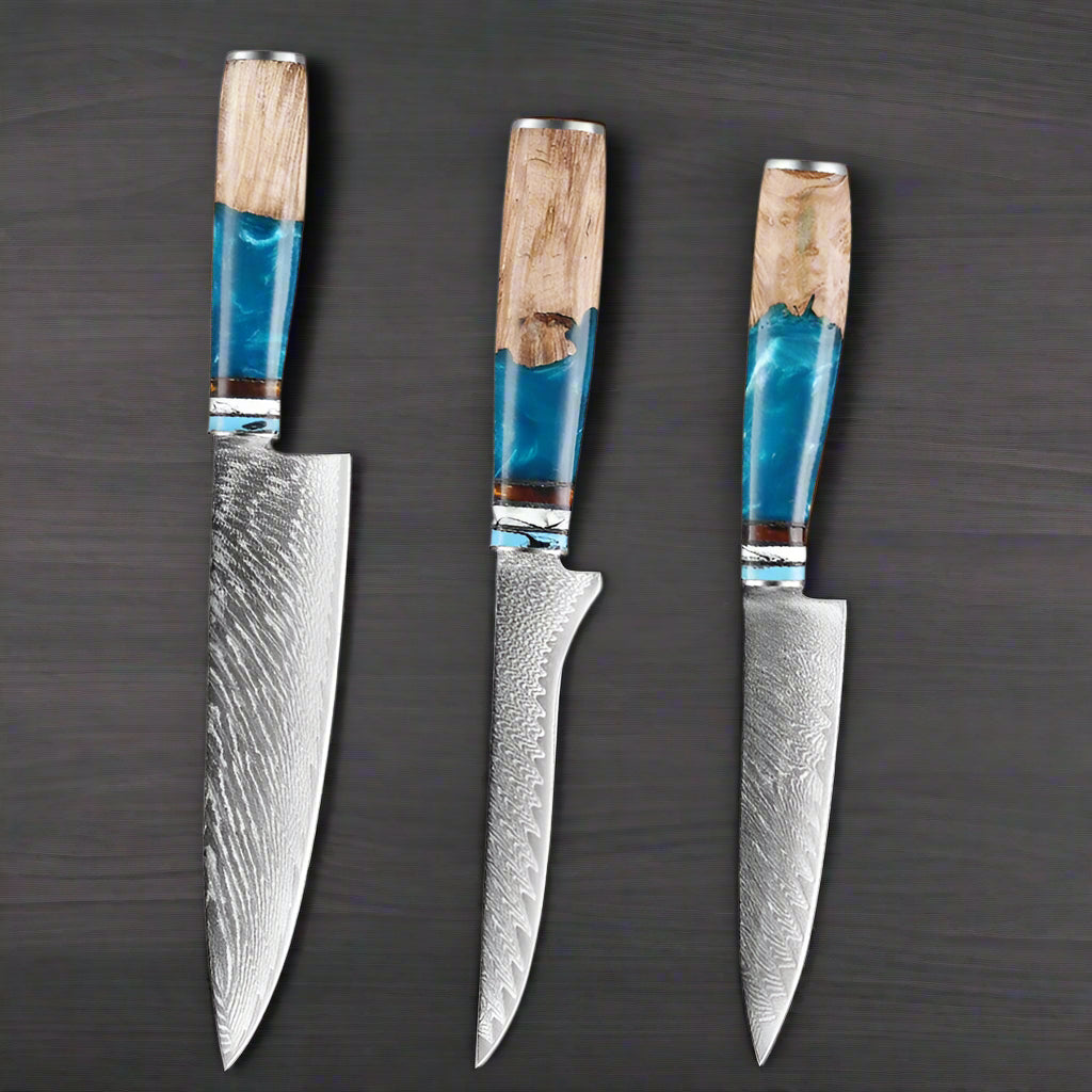 Kuro Forge Blue and Wood Resin Handled 1-5 Piece Set