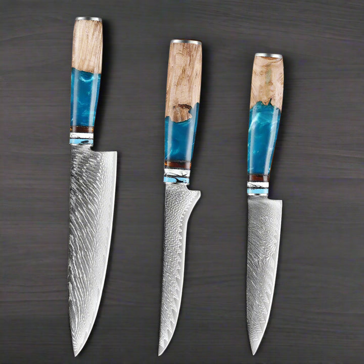Kuro Forge Blue and Wood Resin Handled 1-5 Piece Set