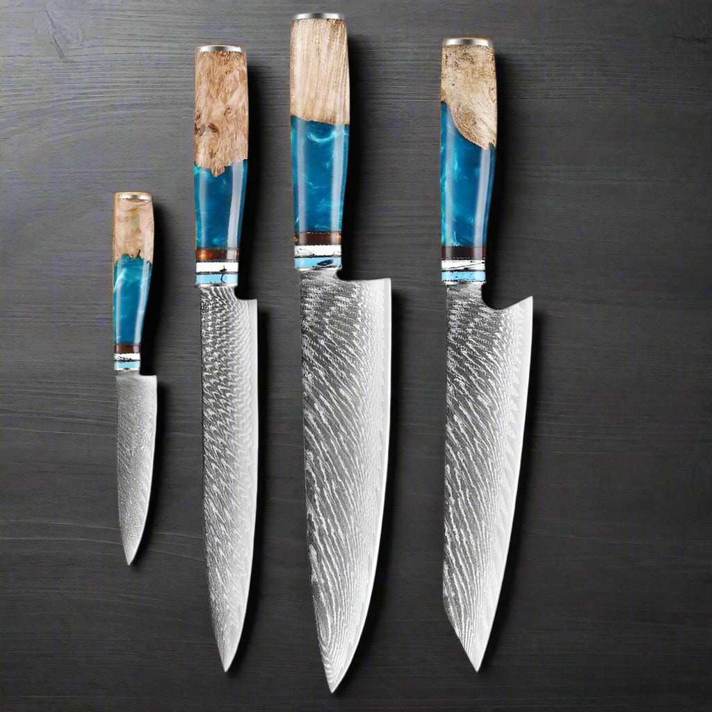 Kuro Forge Blue and Wood Resin Handled 1-5 Piece Set