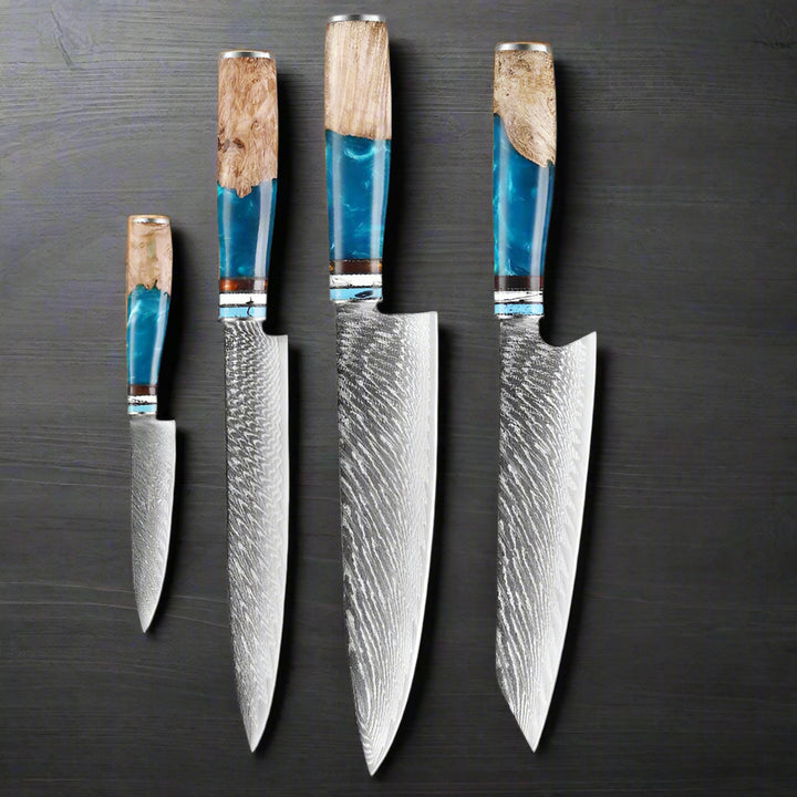 Kuro Forge Blue and Wood Resin Handled 1-5 Piece Set