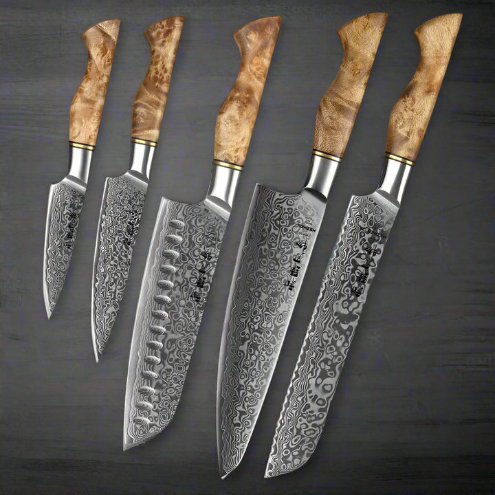 Kuro Forge 1-5-Piece Artisan Teak Handled Knife Set