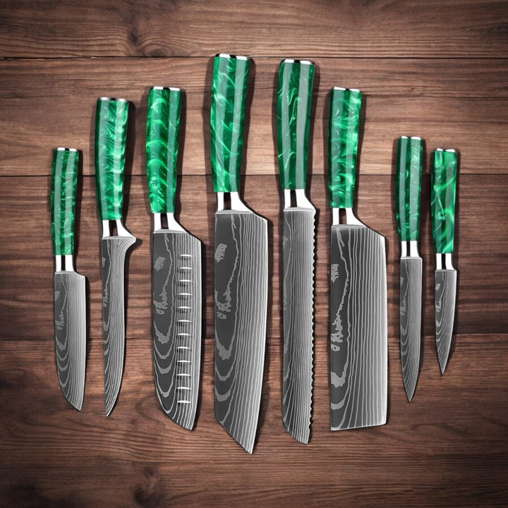Kuro Forge 1-8 Piece Emerald Green Knife Set