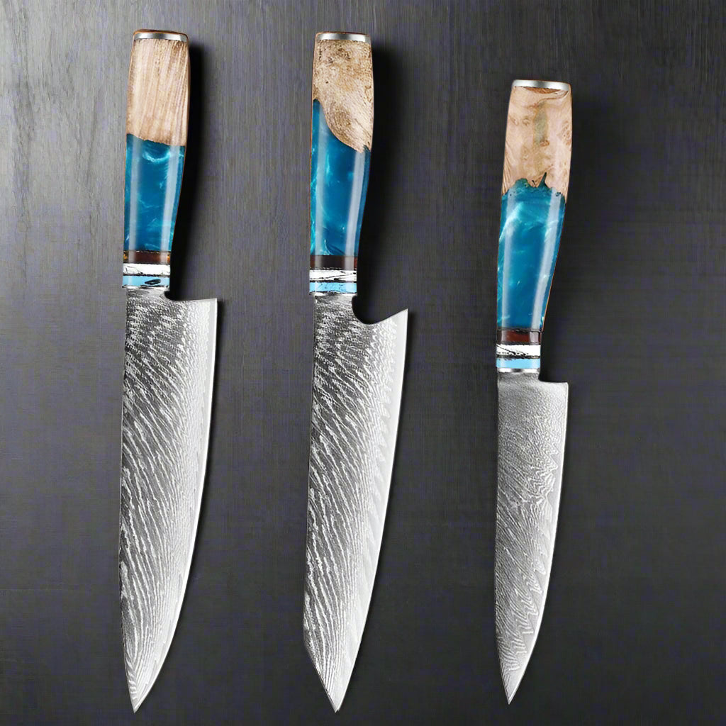 Kuro Forge Blue and Wood Resin Handled 1-5 Piece Set