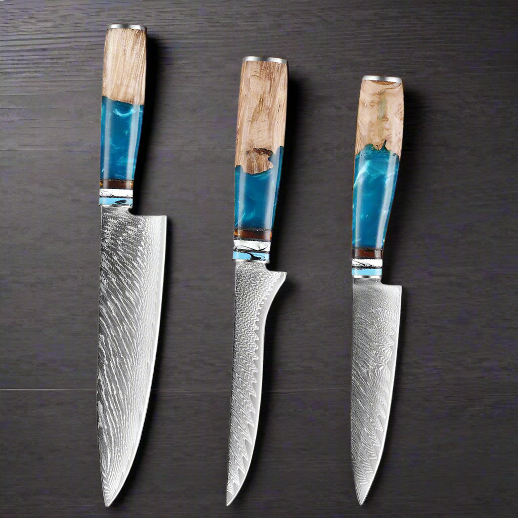 Kuro Forge Blue and Wood Resin Handled 1-5 Piece Set
