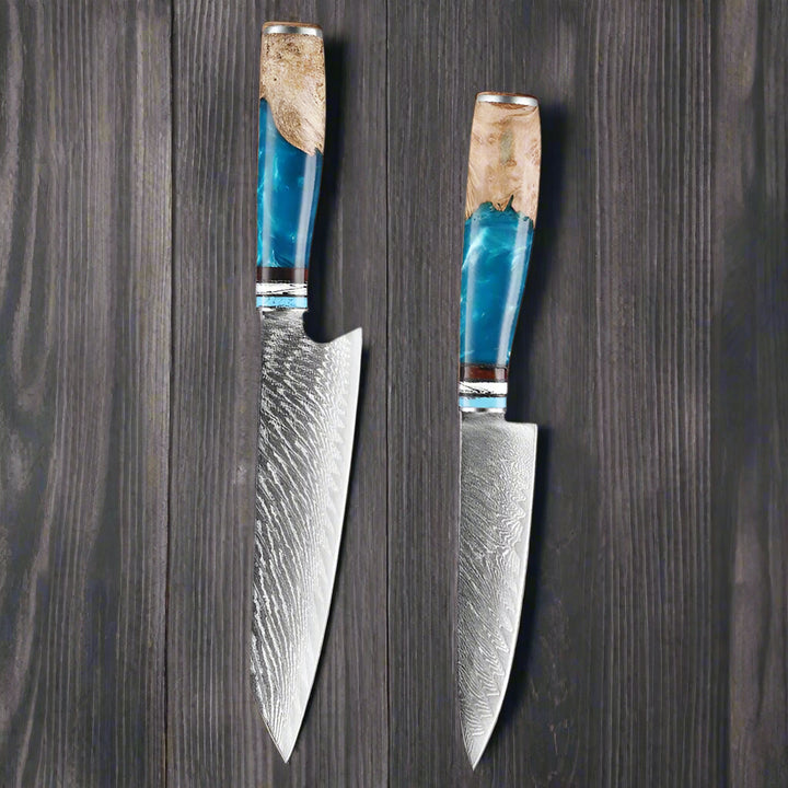 Kuro Forge Blue and Wood Resin Handled 1-5 Piece Set