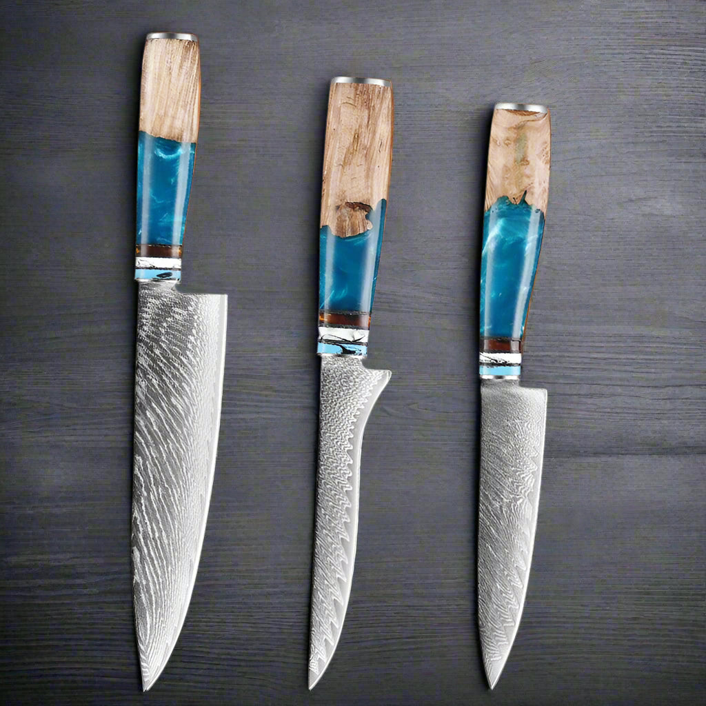 Kuro Forge Blue and Wood Resin Handled 1-5 Piece Set