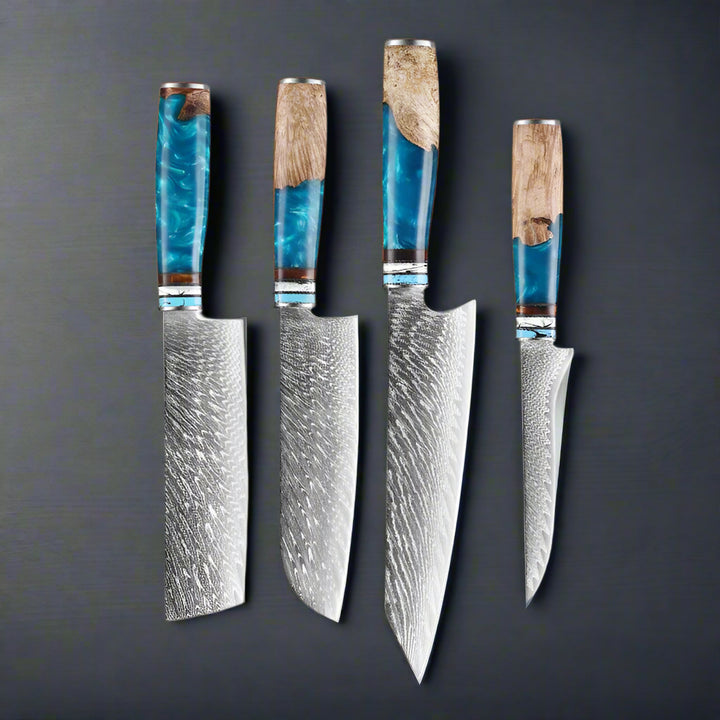 Kuro Forge Blue and Wood Resin Handled 1-5 Piece Set